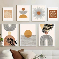 Abstract Sun Line Leaves Geometric Boho Posters Canvas Painting Wall Art Print Pictures Bedroom Living Room Interior Home Decor