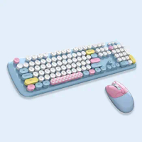 MOFII 2.4G Wireless Keyboard Set Wireless Keyboard and Mouse Combo Retro Wireless Keyboard with Round Keycap Cute Wireless Mouse