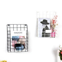 Home Storage Wall Hanging Iron Grid Book Newspaper Holder Office Decoration School Store Display Simple Stationery Study Desk
