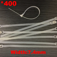 100pcs 8x400 8*400mm (7.4mm Width) White Nylon66 Network Electric Wire String Zip Fastener Plastic Relesable Reusable Cable Tie