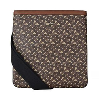 【BURBERRY 巴寶莉】贈品8選1 MONOGRAM TB印花PVC方形直立斜背包(咖啡)