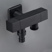 black G1/2 Three-way Valve One Into Two Out Double Water Angle Valve Washing Machine Toilet Stop Valve Multi-function Tap