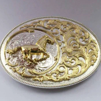 Horse Western Silver With Gold Finished Floral Flower SW-BY601 suitable for 4cm wideth snap on belt with continous stock