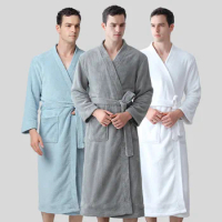 BALDAUREN Men's Coral Fleece Absorbent Hotel Shopee Same Style Nightgown Bathrobe Pajamas Kimono Robe Autumn&amp;Winter Style