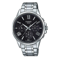 CASIO羅馬時尚橫條紋三針三眼不鏽鋼腕錶(MTP-EX300D-1)黑/43.8mm