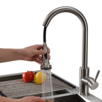 SUS 304 Stainless Steel Extractable Spout Kitchen Faucet Water Sink Mixer