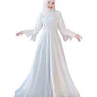 Naraya Dress Mewah Elegan Warna Putih Navy Bahan Ceruty Babydoll Mix Mutiara Gamis Pesta Kondangan W