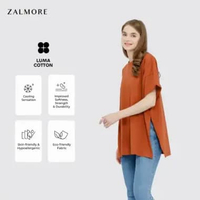 Zalmore Oversize T-Shirt with Slit Premium LUMA Cotton - Kaos Oversize Wanita Lembut Ringan Sejuk An