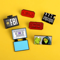 Cartoon Kirk enamel pin FBI Homer, fold Movie ticket pins brooches Frog Kermit Lapel pins badges clothes bag jewelry gift custom