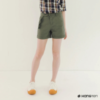【Hang Ten】女裝-REGULAR FIT附腰帶口袋短褲(深綠)