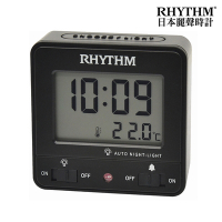 RHYTHM CLOCK 日本麗聲鐘 經典款溫度顯示居家辦公小型電子鐘(黑色)/6.7cm