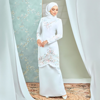 baju kurung Sulaman Sulaman Gerudi Panas Putih Elegan Pakaian Sangkar Kuno Gaun Pengantin Sut Kapas 
