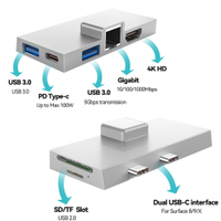 7 trong 1 USB 3.0 HUB PD 100W Docking Station SDTF Đầu Đọc Thẻ Gigabit chuyển đổi mạng cho bề mặt Pro x98