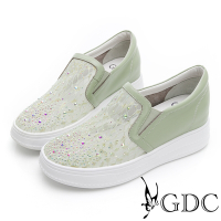 GDC-夢幻蕾絲女孩水鑽真皮網紗厚底休閒鞋-綠色