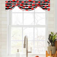 Valentine'S Day Black Stripes Love Texture Window Curtain Living Room Kitchen Cabinet Tie-up Valance Curtain Rod Pocket Valance