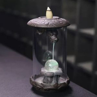 新品紫砂龍倒流香爐 創意LED燈防風罩龍迴流香爐家居擺件原創