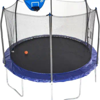 SKYWALKER TRAMPOLINES Jump N' Dunk, Round Outdoor Trampoline for Kids with Enclosure Net, Basketball Hoop kids trampoline
