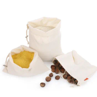 1Pc Reusable Eco-Friendly Cotton Drawstring Beam Mouth Flour Bag Rice Bread Supermarket Shopping Packaging