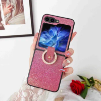 Dazzling Glitter Diamond Ring Holder Case for Samsung Galaxy Z Flip 3 4 5 5G Flip3 Flip4 Flip5 Protection Fashion Cover Korea