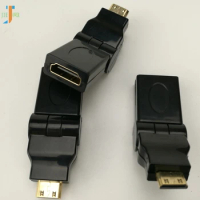100pcs/lot HDMI-compatible Cable Adapter Connector 180 Degree Mini HDMI Male Type C To HDMI A Female Black for HDTV 1080P HDTV