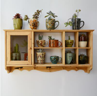 實木復古收納牆壁置物架杯子茶葉具桌邊擱板牆上裝飾創意壁掛吊櫃