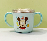 【震撼精品百貨】Micky Mouse 米奇/米妮  迪士尼兒童不銹鋼雙耳把杯附蓋-藍米奇#04932 震撼日式精品百貨