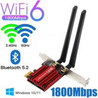 20pc 2 in 1 1800Mbps WIFI 6 PCI-E Wireless Network Card AX1800 802.11AX Dual Band PCI e WIFI PCIE Adapter with Bluetooth 5.2