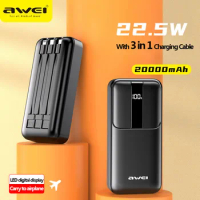 Awei P136K Portable Power Bank 20000mAh With 3 in 1 Charging Cable Battery Charger For Cell phone Powerbank With Digital Display
