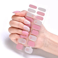 Gradient Pink Nail Gel Polish Semi Cured Gel Nail Strips Patch Adhesive Full Cover Gel Nail Stickers UV Lamp Cured Manicure