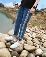 FINDSENSE品牌 潮流青少年 牛仔褲 小腳哈倫褲 小直筒牛仔褲 九分褲 男