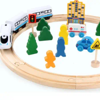 26PCS/Set Magnetic Train Toy For Wooden Tracks Motorized Train Accessories Wooden Train Set Tracks Electric Locomotive Train toy