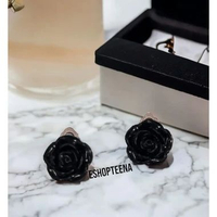 A51 anting hijab JEPIT_anting jepit (telinga) bunga warna new_anting jilbab_Anting wanita Hitam JEPI