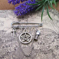 PAGAN ALTAR BROOCH Pagan Ritual Pentagram Silver Plated Charm Brooch Gift
