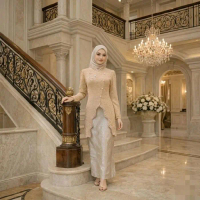 PROMO (FREE HIJAB) Kebaya Wanita Brokat Ukuran M-XXXL Bahan Brokat Full Puring Dan Payet Dengan Rok