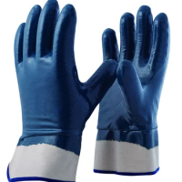 Oil Gas Resistant Nitrile Work Gloves Waterproof Heavy Duty Cotton Jersey Insulated Thermal Anti Cold Safety Premium Blue