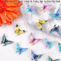 20PCS Gradient Multicolour 3D Resin Butterfly Nail Charms Accessories Manicure Glitter Nail Art Decoration Supplies Materials