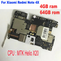 Original Unlocked Electronic Mainboard Motherboard For Xiaomi Redmi NOTE 4X MTK Helio X20 4GB 64GB Circuits Plate Flex Cable
