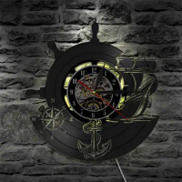 Anchor Ship Naval Compass Vintage Nautical Wall Decor Home Art Wall Clock Sailors Vinyl Record Wall Clock Handmade Sailing Gifts