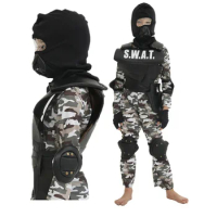 Military Uniform Carnival Party Fancy Dress SWAT Team Halloween Costume For Kids Camouflage Army Jumpsuit Outdoor Game Cosplay