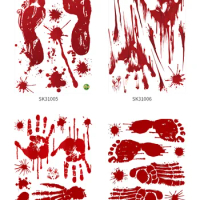 Halloween Decoration DIY Footprint Bloody Wall Stickers Blood Handprints Butcher Scary Horror Zombie Wall Decals Party Supplies
