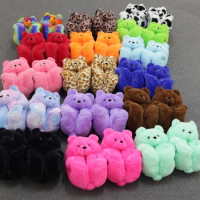Cute Roomy Animal Bear Shoes For Winter House 2024 Warm Cold-resistant Women's Fluffy Slippers Girls Warm Teddy Bear Slippers