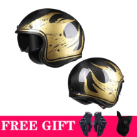 New Dot Approved Handmade Leather Vintage Helmet Scooter Jet Carbon Fiber Casque Capacete Moto Vespa Helmet Cafe Racer Helmets