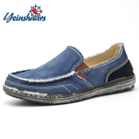 YEINSHAARS Men Classic Canvas Shoes Casual Sneakers Men's Lazy Shoes Moccasin Men Slip On Loafer Washed Denim Casual Flat Loafer