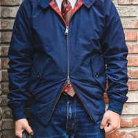 Men's Harrington Jacket Coat Two Button Stand-Up Collar Plaid Lining Waterproof High Density Workwear Twill