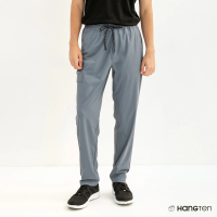 【Hang Ten】男裝-TAPERED FIT冰絲側口袋內抽繩吸濕排汗涼感九分長褲(淺藍)