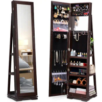 TWING 360° Rotating Jewelry Armoire with Full Length Mirror, Revolving Full Body Mirror Makeup Jewelry Cabinet Standing