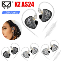 KZ AS24 HIFI In Ear Wired Earphone 12BA Units Tunable Balanced Armature Earphone Noise Cancelling Earbuds Sport Headset with Mic