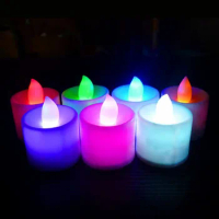 Amber LED Tea Light Plastic 6 Colors Candle Shape LED Fliker Flameless Candles Light For Wedding Party Decoration ZA5774