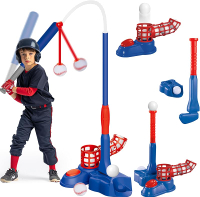 imagifun 4-in-1 T-Ball Set with Teeball Batting Tee Hanging Tee Pitching Machine & Retractable Bat -