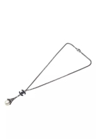 CHANEL 二手香奈兒鍍銀仿珍珠琺瑯雙C標誌艾菲爾鐵塔吊墜項鍊